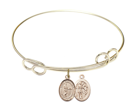 St Sebastian - Tennis Double Loop Bangle Bracelet - Gold-Filled Charm