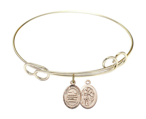 St Sebastian - Swimming Double Loop Bangle Bracelet - Gold-Filled Charm