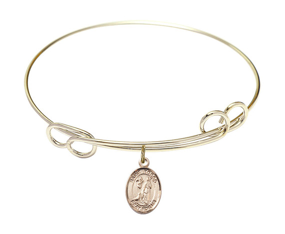 St Rocco Double Loop Bangle Bracelet - Gold-Filled Charm 9377GF