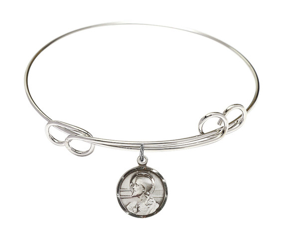 Scapular Double Loop Bangle Bracelet - Sterling Silver Charm