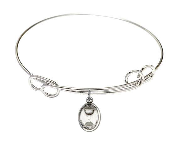 Holy Communion Double Loop Bangle Bracelet - Sterling Silver Charm