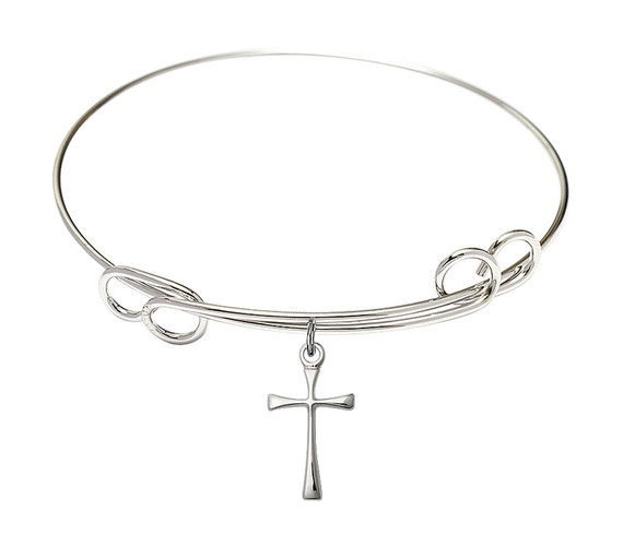 Maltese Cross Double Loop Bangle Bracelet - Sterling Silver Charm
