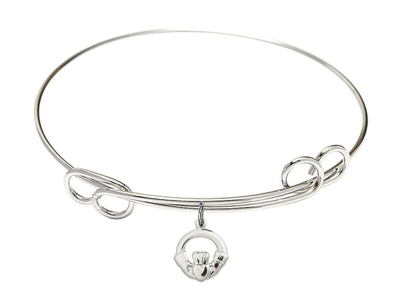 Claddagh Double Loop Bangle Bracelet - Sterling Silver Charm