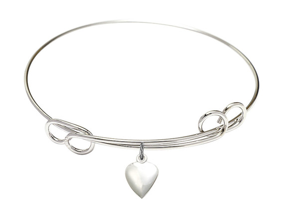 Heart Double Loop Bangle Bracelet - Sterling Silver Charm 4158HSS