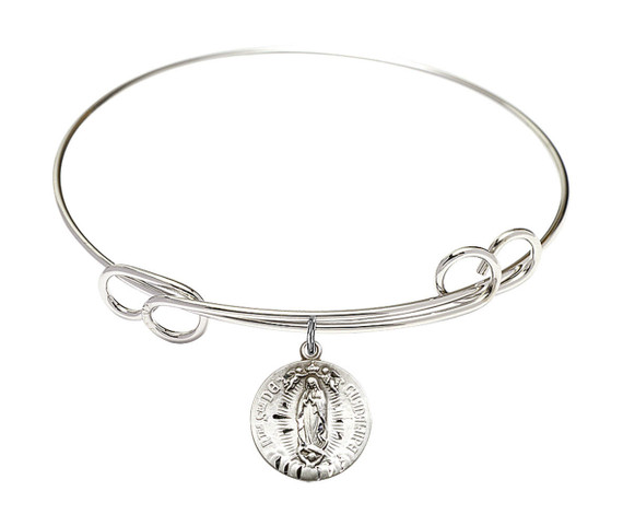 Our Lady of Guadalupe Double Loop Bangle Bracelet - Sterling Silver Charm