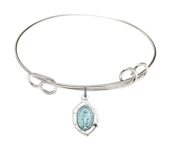 Miraculous Leaf Double Loop Bangle Bracelet - Sterling Silver Charm