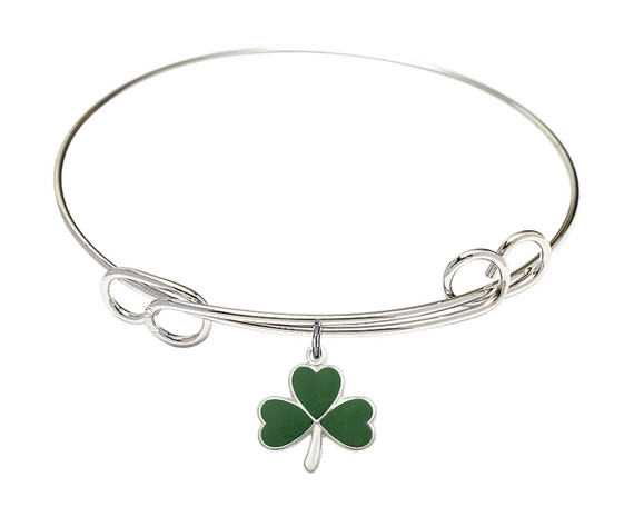 Shamrock Double Loop Bangle Bracelet - Sterling Silver Charm