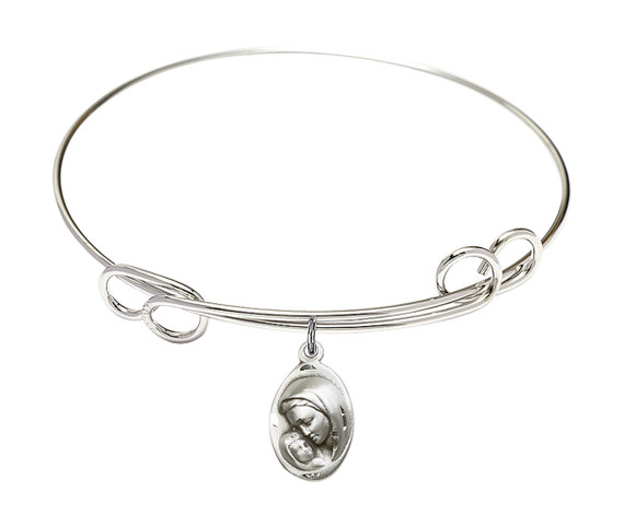 Madonna And Child Double Loop Bangle Bracelet - Sterling Silver Charm