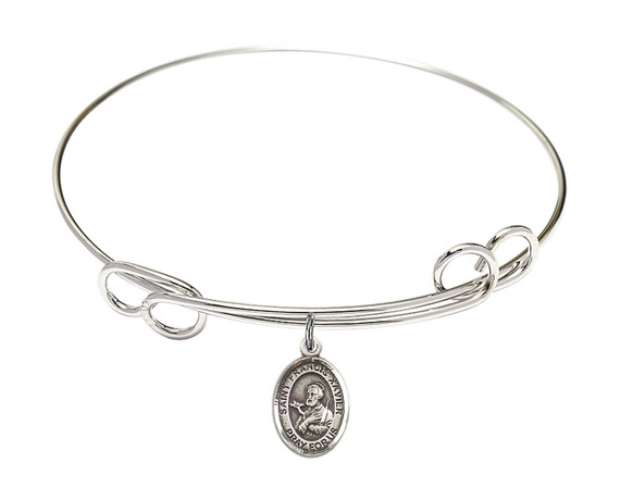 St Francis Xavier Double Loop Bangle Bracelet - Sterling Silver Charm 9037SS