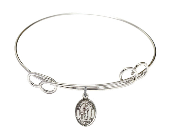 St Genesius of Rome Double Loop Bangle Bracelet - Sterling Silver Charm 9038SS