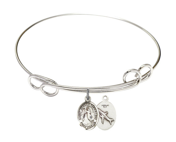 St Joseph of Cupertino Double Loop Bangle Bracelet - Sterling Silver Charm