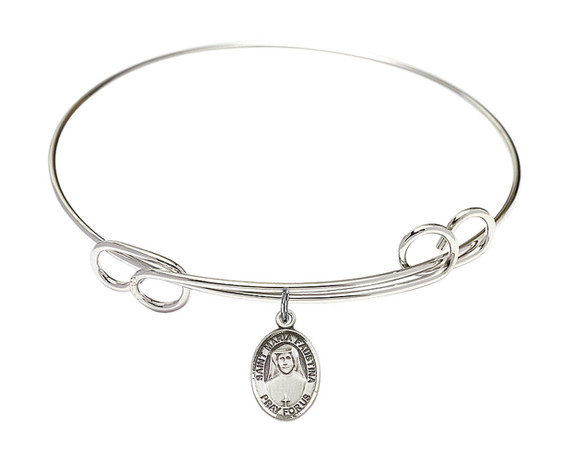 St Maria Faustina Double Loop Bangle Bracelet - Sterling Silver Charm 9069SS