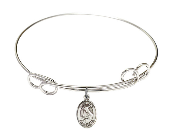 St Rose of Lima Double Loop Bangle Bracelet - Sterling Silver Charm 9095SS