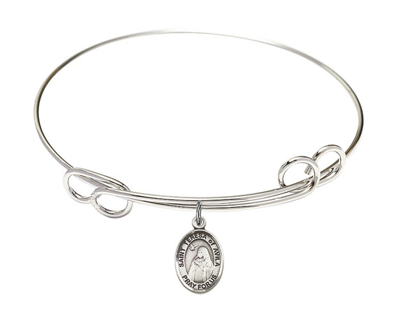 St Teresa of Avila Double Loop Bangle Bracelet - Sterling Silver Charm 9102SS