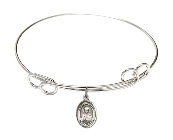 St Timothy Double Loop Bangle Bracelet - Sterling Silver Charm 9105SS