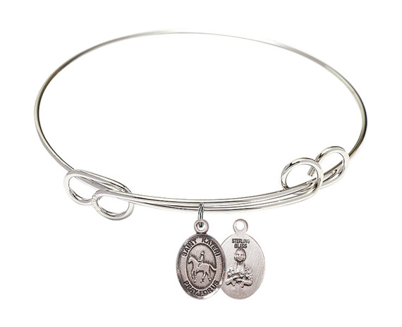 St Kateri - Equestrian Double Loop Bangle Bracelet - Sterling Silver Charm