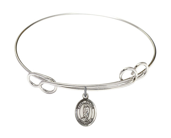 St Victor of Marseilles Double Loop Bangle Bracelet - Sterling Silver Charm 9223SS