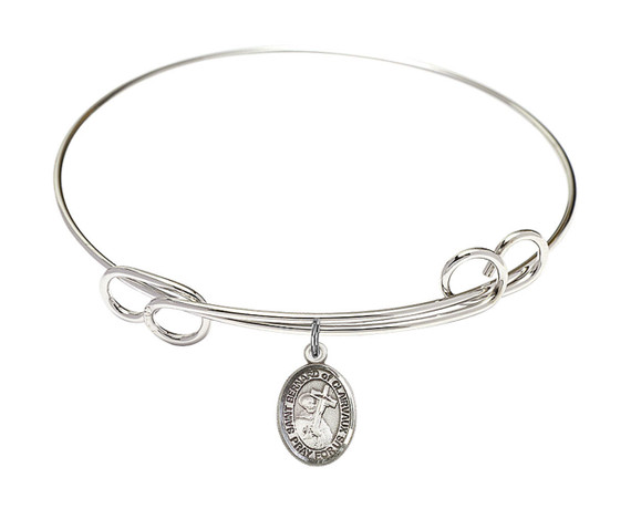 St Bernard of Clairvaux Double Loop Bangle Bracelet - Sterling Silver Charm 9233SS