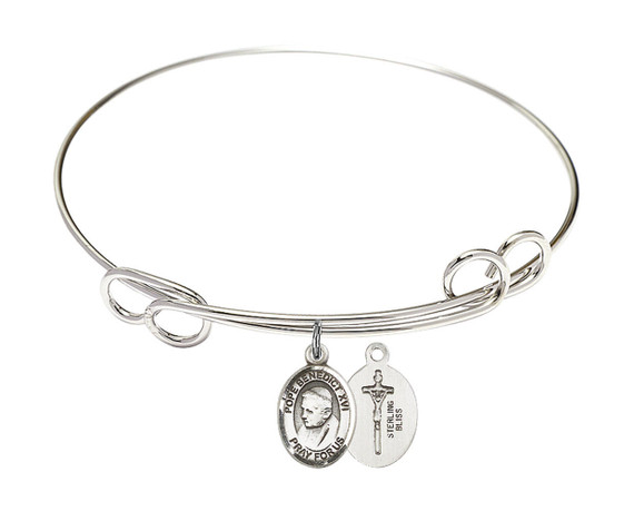 Pope Emeritus Benedict XVI Double Loop Bangle Bracelet - Sterling Silver Charm 9235SS