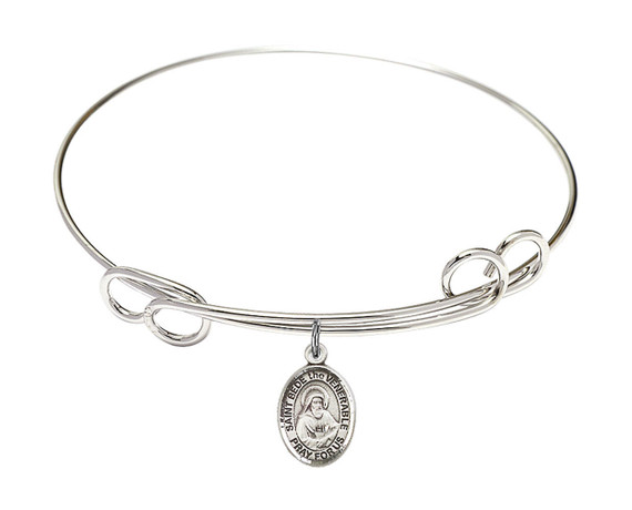 St Bede The Venerable Double Loop Bangle Bracelet - Sterling Silver Charm 9302SS