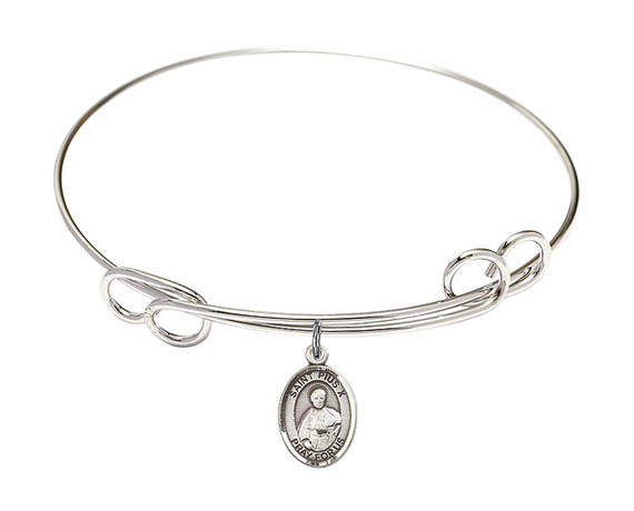 St Pius X Double Loop Bangle Bracelet - Sterling Silver Charm 9305SS