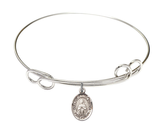 Our Lady of Rosa Mystica Double Loop Bangle Bracelet - Sterling Silver Charm 9413SS