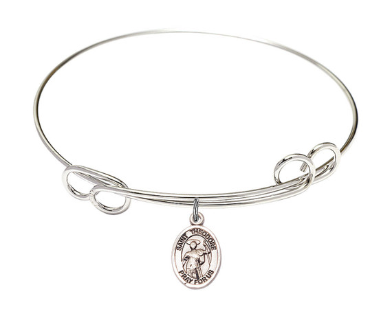 St Theodore Stratelates Double Loop Bangle Bracelet - Sterling Silver Charm 9415SS