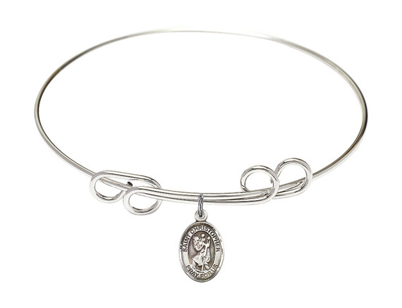 St Christopher Double Loop Bangle Bracelet - Sterling Silver Charm 9022SS