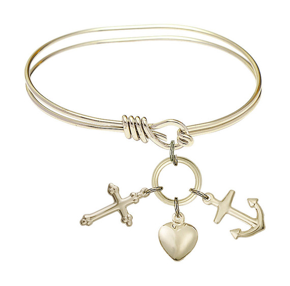 Faith, Hope and Charity Eye Hook Bangle Bracelet - Gold-Filled Charm 4158GF