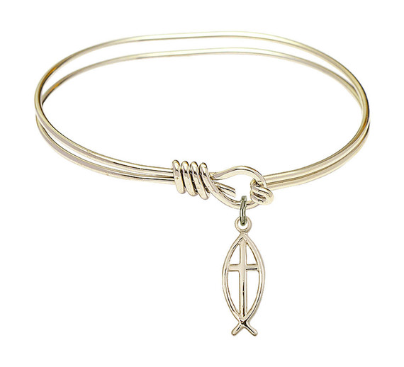 Fish - Cross Eye Hook Bangle Bracelet - Gold-Filled Charm 4251GF