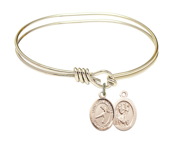 St Christopher - Figure Skating Eye Hook Bangle Bracelet - Gold-Filled Charm 9139GF