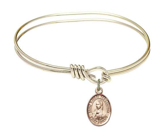 St Kateri Tekakwitha Eye Hook Bangle Bracelet - Gold-Filled Charm 9438GF