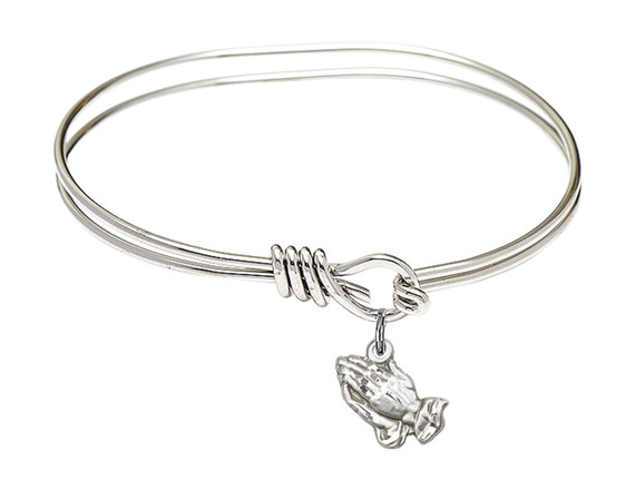 Praying Hands Eye Hook Bangle Bracelet - Sterling Silver Charm 0220SS