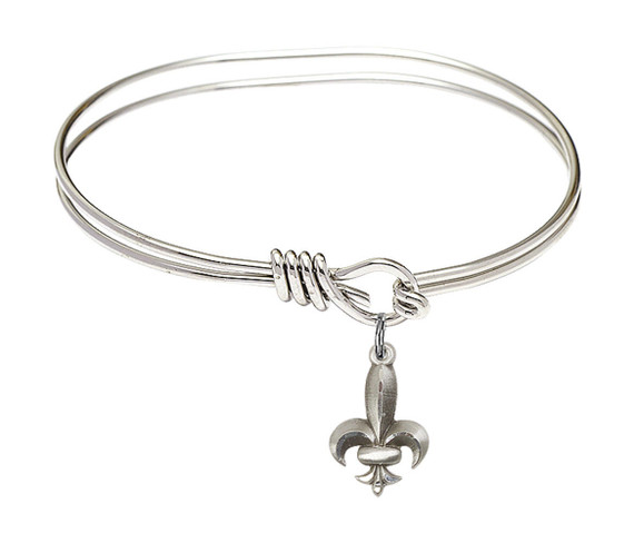 Fleur De Lis Eye Hook Bangle Bracelet - Sterling Silver Charm 0293SS