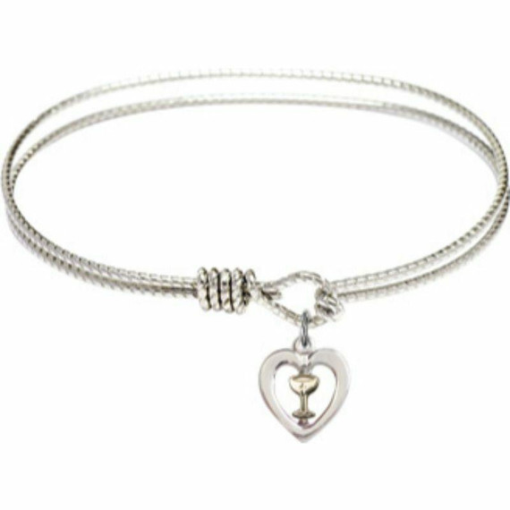 Heart and Chalice Eye Hook Bangle Bracelet - Gold-Filled/Sterling Silver Charm 3148GF/SS