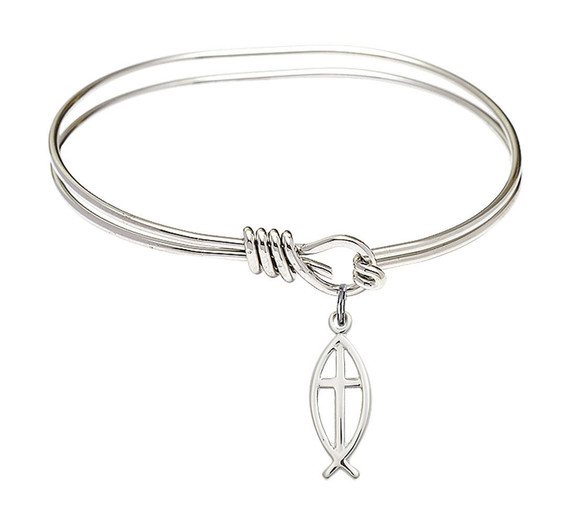 Fish - Cross Eye Hook Bangle Bracelet - Sterling Silver Charm 4251SS