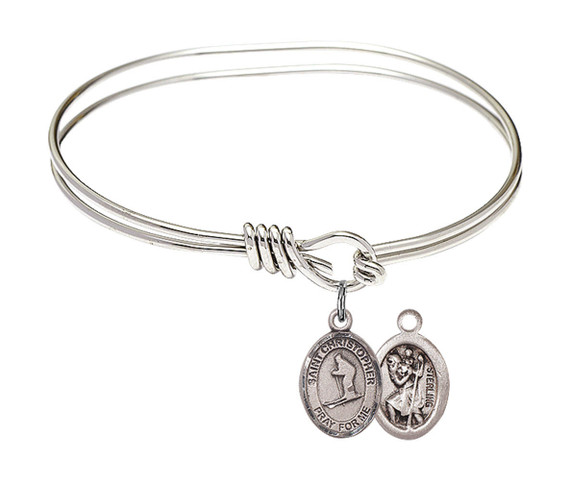 St Christopher - Skiing Eye Hook Bangle Bracelet - Sterling Silver Charm 9193SS