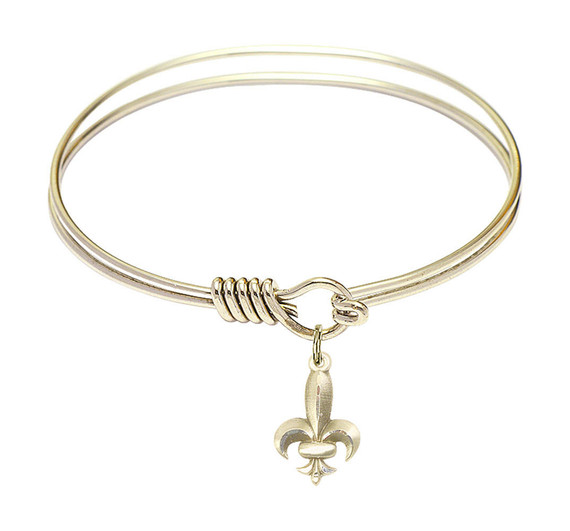 Fleur De Lis Round Eye Hook Bangle Bracelet - Gold-Filled Charm - 6.25 Inch 0293GF