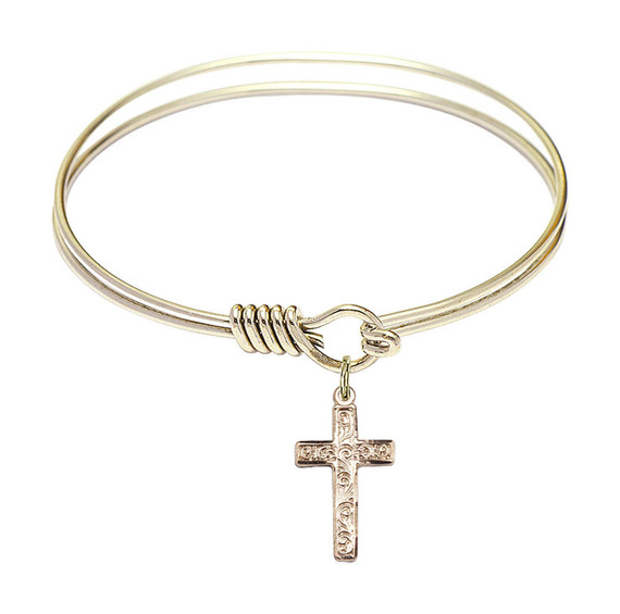 Cross Round Eye Hook Bangle Bracelet - Gold-Filled Charm - 6.25 Inch 0672YGF