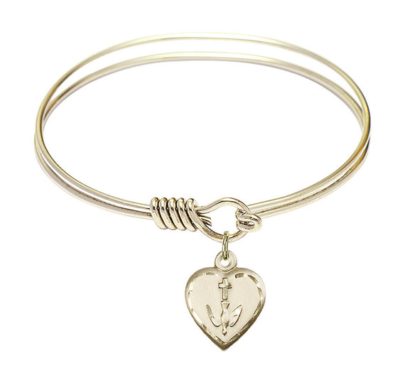 Heart - Confirmation Round Eye Hook Bangle Bracelet - Gold-Filled Charm - 6.25 Inch 0891GF