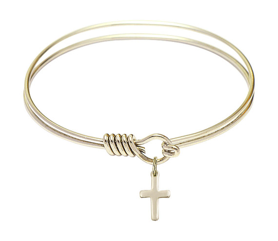 Cross Round Eye Hook Bangle Bracelet - Gold-Filled Charm - 6.25 Inch 1006GF