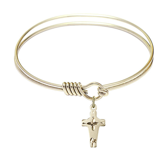 Cross Round Eye Hook Bangle Bracelet - Gold-Filled Charm - 6.25 Inch 2527GF