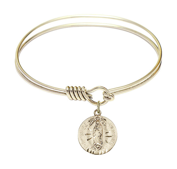 Our Lady of Guadalupe Round Eye Hook Bangle Bracelet - Gold-Filled Charm - 6.25 Inch 4228GF