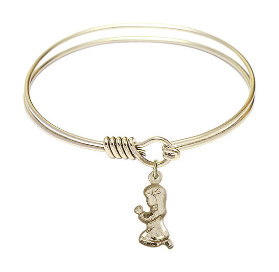 Praying Girl Round Eye Hook Bangle Bracelet - Gold-Filled Charm - 6.25 Inch 4262GF
