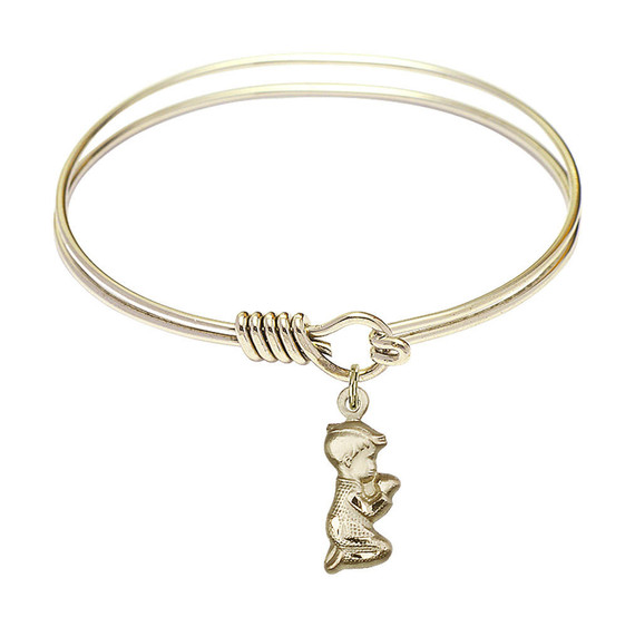 Praying Boy Round Eye Hook Bangle Bracelet - Gold-Filled Charm - 6.25 Inch 4263GF