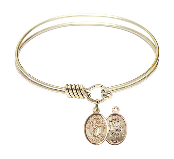 St Christopher - NatL Guard Round Eye Hook Bangle Bracelet - Gold-Filled Charm - 6.25 Inch 9022GF5