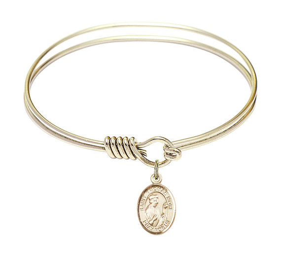 St Thomas More Round Eye Hook Bangle Bracelet - Gold-Filled Charm - 6.25 Inch 9109GF