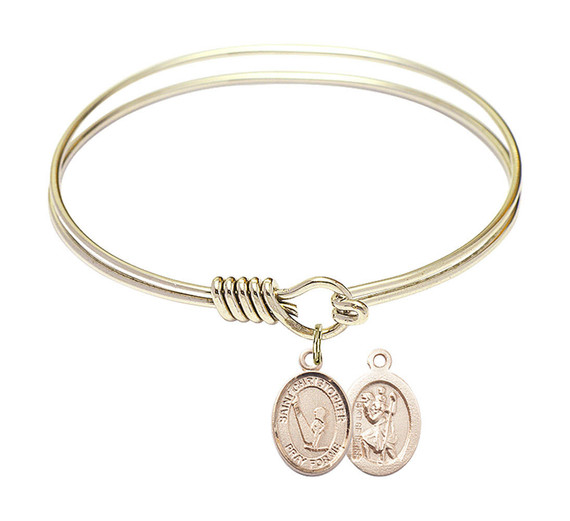 St Christopher - Gymnastics Round Eye Hook Bangle Bracelet - Gold-Filled Charm - 6.25 Inch 9142GF