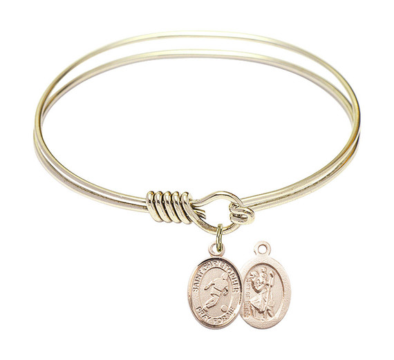 St Christopher - Soccer Round Eye Hook Bangle Bracelet - Gold-Filled Charm - 6.25 Inch 9154GF