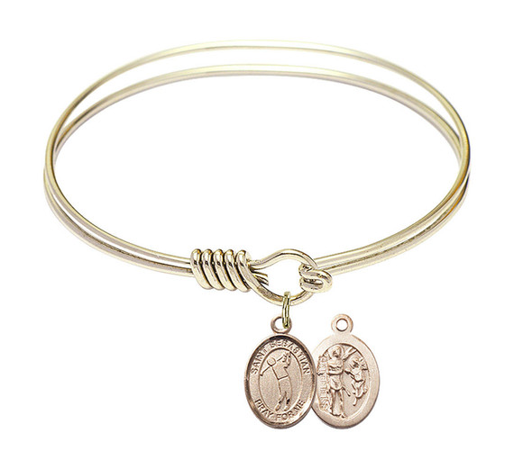 St Sebastian - Golf Round Eye Hook Bangle Bracelet - Gold-Filled Charm - 6.25 Inch 9162GF